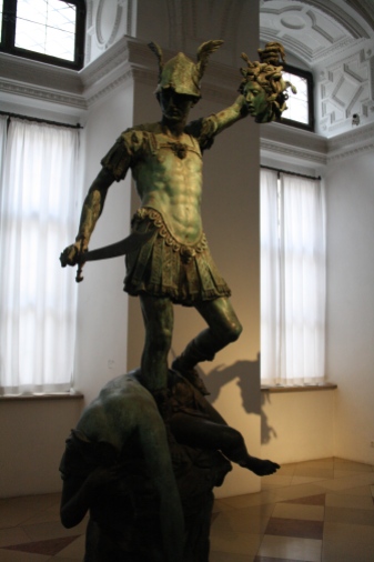 A statue of Perseus beheading the Medusa. It's a working fountain with water coming out of both her head and body!
